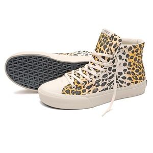 Straye Size 6 High-Top Leopard Print Skater Sneakers in Yellow and Off White